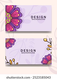 Conjunto de dos Fondo de diseño floral con estilo con flores de color púrpura en un fondo suave. Ideal para invitaciones, tarjetas de visita o proyectos de papelería