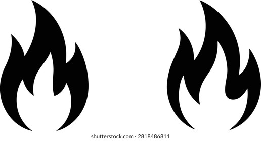 A set of two stylized black fire flame silhouettes isolated on a plain white background