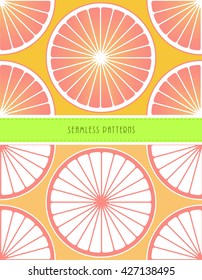 a set of two stylized grapefruit slices seamless tiles patterns in pink and orange shades