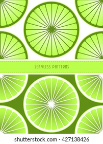 a set of two stylized lime slices seamless tiles patterns in green shades