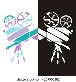 Set of two stylized movie camera icons - design vector illustration