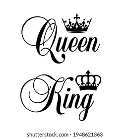 Set of two stylized phrases with crowns for her and for him. Can be used for printing on paired t-shirts