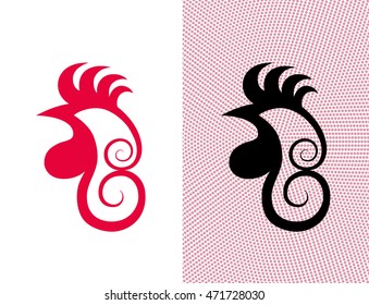 Set of two stylized roosters. Abstract logo design concept.