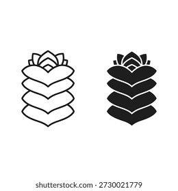Conjunto de dos iconos de plantas suculentas estilizadas, contorno y relleno sólido