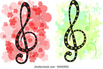 Set of two stylized treble clef backgrounds. Eps 10