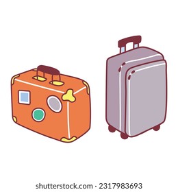 Set of two suitcases. Family suitcases for summer travel, luggage, transportation, flights. Vector illustration in flat style isolated on a white background.