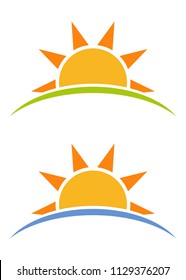 Set of two sunrise or sunset icons isolated over white background