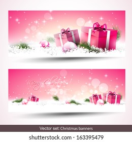Set of two sweet pink Christmas banners
