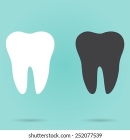 Set of two teeth on turquoise background vector illustration