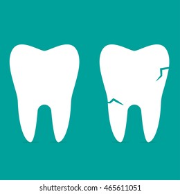 Set of two teeth on turquoise background  with shadow