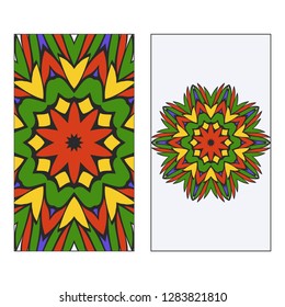 Set of two template brochures, cards, invitations, flyers with delicate floral mandala pattern. Vector background. Islam, arabic, indian, ottoman motifs.