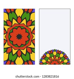 Set of two template brochures, cards, invitations, flyers with delicate floral mandala pattern. Vector background. Islam, arabic, indian, ottoman motifs.