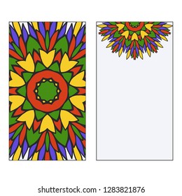 Set of two template brochures, cards, invitations, flyers with delicate floral mandala pattern. Vector background. Islam, arabic, indian, ottoman motifs.