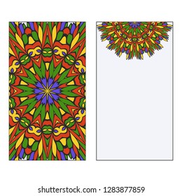 Set of two template brochures, cards, invitations, flyers with delicate floral mandala pattern. Vector background. Islam, arabic, indian, ottoman motifs.