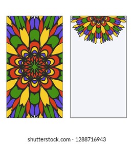 Set of two template brochures, cards, invitations, flyers with delicate floral mandala pattern. Vector background. Islam, arabic, indian, ottoman motifs.