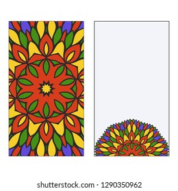 Set of two template brochures, cards, invitations, flyers with delicate floral mandala pattern. Vector background. Islam, arabic, indian, ottoman motifs.