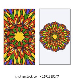 Set of two template brochures, cards, invitations, flyers with delicate floral mandala pattern. Vector background. Islam, arabic, indian, ottoman motifs.