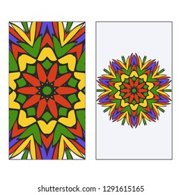 Set of two template brochures, cards, invitations, flyers with delicate floral mandala pattern. Vector background. Islam, arabic, indian, ottoman motifs.