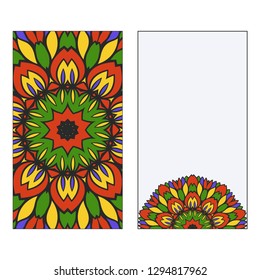 Set of two template brochures, cards, invitations, flyers with delicate floral mandala pattern. Vector background. Islam, arabic, indian, ottoman motifs.