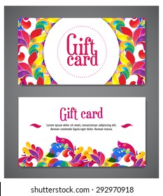 a set of two templates of gift cards with color ornament for print or website. vector illustration.   