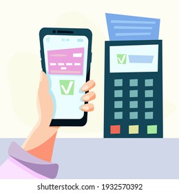 A set of two terminals. No contact payment. Secure payment. Easy payment. Vector hand drawn illustration.