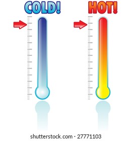 Set of two thermometers isolated on white showing the heat, target, or goal concept