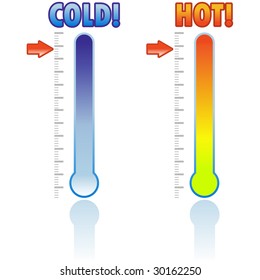 Set of two thermometers isolated on white showing the heat, target, or goal concept