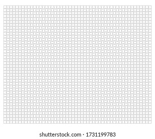 Set of two thousand jigsaw puzzle pieces. Puzzle with different types of details and the ability to move each part. Black and white vector illustration isolated on white background.