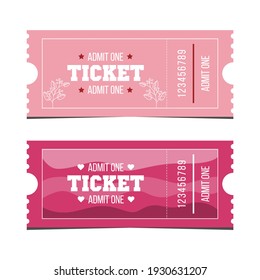Set of two tickets for the event for a girl, a girl, a woman. Vector graphics. Illustration isolated on white background. Illustration EPS 10.