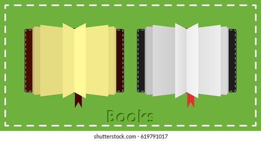 Set of two top view books with bookmarks vector illustration.