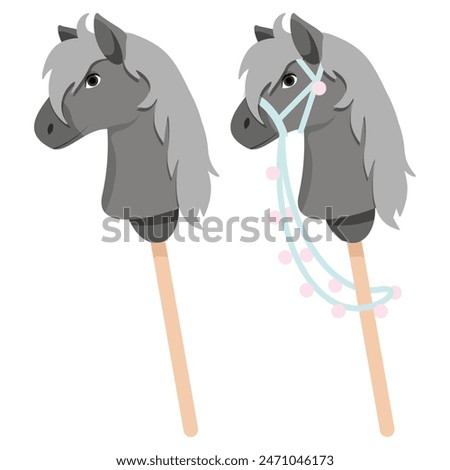 Set of two toy dark gray horse heads for hobbyhorsing 
