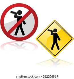 Set of two traffic signs showing one person drinking from a bottle