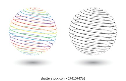 set of two transparent spheres with lines as icon or logo