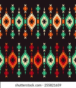 Set of two tribal seamless colorful geometric borders.