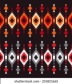 Set of two tribal seamless colorful geometric borders.