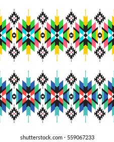Set of two tribal seamless colorful geometric borders. Ethnic vector texture.Traditional ornament.
