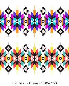 Set of two tribal seamless colorful geometric borders. Ethnic vector texture.Traditional ornament.