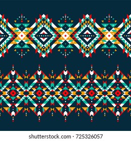 Set of two tribal seamless colorful geometric borders. Ethnic vector texture.Traditional ornament.