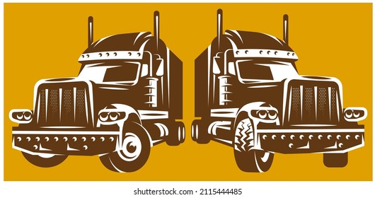 A set of two trucks with front wheels turned in different directions. Vector color illustration. Template, element for design.