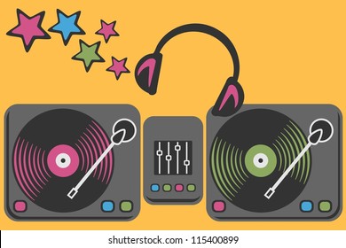 set of two turntables and headphones