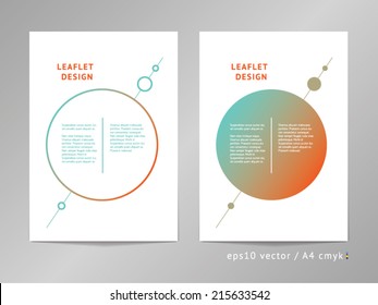 Set of two two-column vector leaflet / brochure / cover layout templates with pendulum-like circles and diagonal line illustration. A4, eps10, cmyk. 