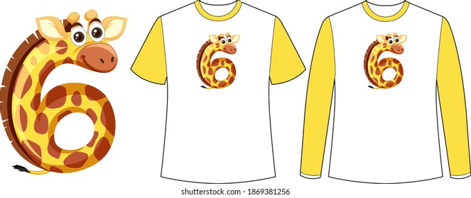 Set of two types of shirt with crocodile in number shape screen on t-shirts illustration
