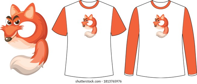 Set of two types of shirt with fox in number nine shape screen on t-shirts illustration