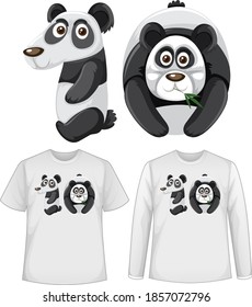 Set of two types of shirt with panda in number ten shape screen on t-shirts illustration