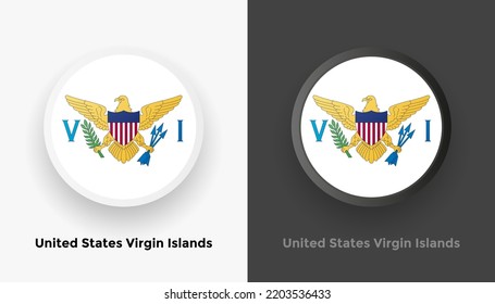 Set of two United States Virgin Islands flag buttons in black and white background. Abstract shiny metallic rounded buttons with national country flag