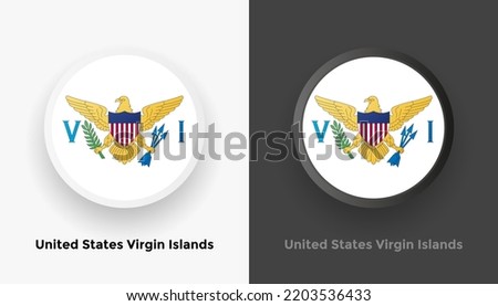 Set of two United States Virgin Islands flag buttons in black and white background. Abstract shiny metallic rounded buttons with national country flag