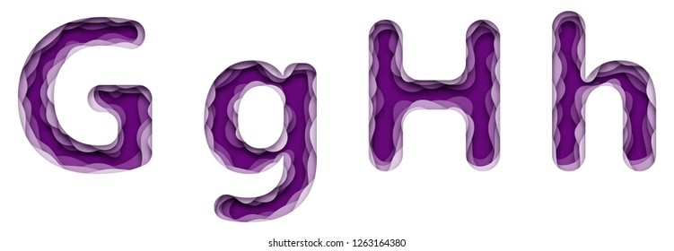 Set of two uppercase and lowercase English letters. Paper style, cut cardboard, voluminous with shadow. G, H. 10 eps