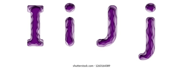 Set of two uppercase and lowercase English letters. Paper style, cut cardboard, voluminous with shadow. I, J. 10 eps