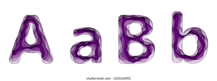 Set of two uppercase and lowercase English letters. Paper style, cut cardboard, voluminous with shadow. A, B. 10 eps