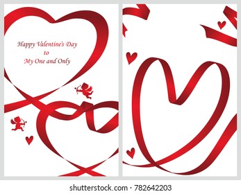 A set of two Valentine's Day card templates with a red ribbon and text space, vector illustration.